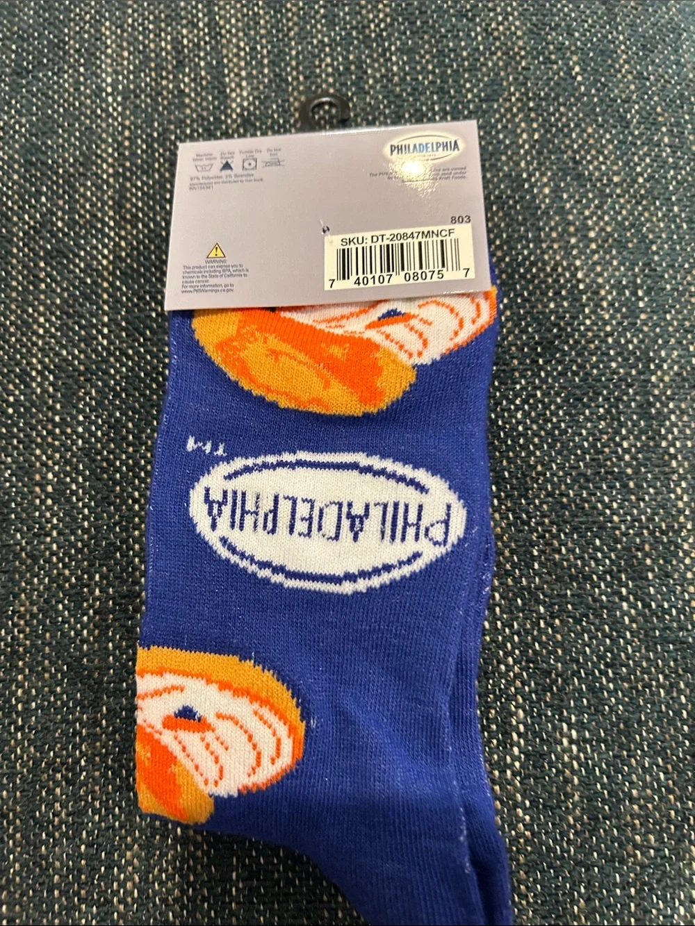 Cream Cheese Blue Novelty Crew Socks